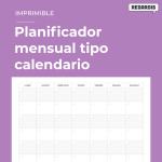 Planificador mensual personalizable para cada mes y año gratis